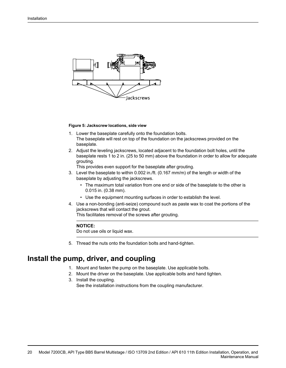 Install the pump, driver, and coupling | Goulds Pumps 7200CB - IOM User Manual | Page 22 / 132