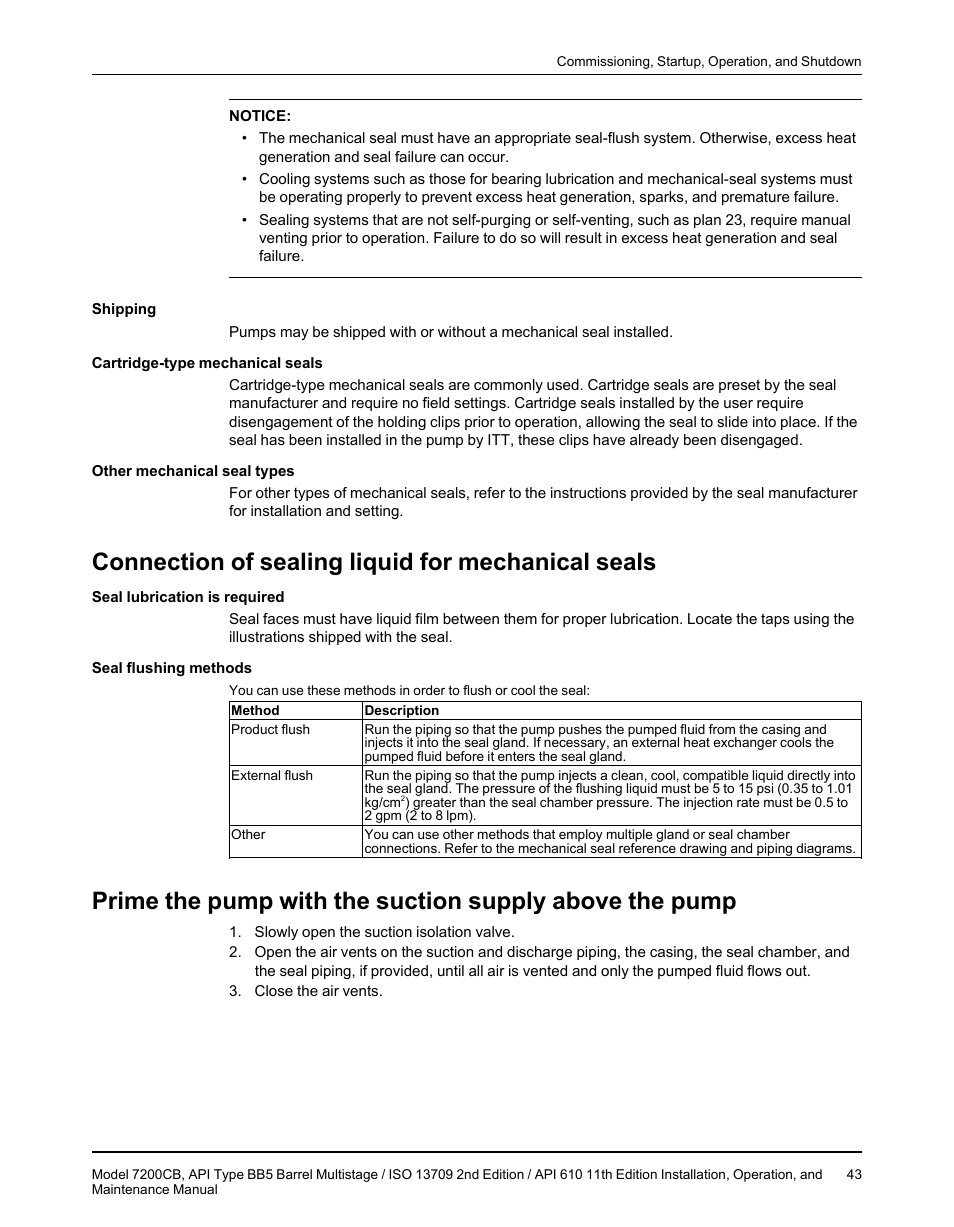 Connection of sealing liquid for mechanical seals | Goulds Pumps 7200CB - IOM User Manual | Page 45 / 132