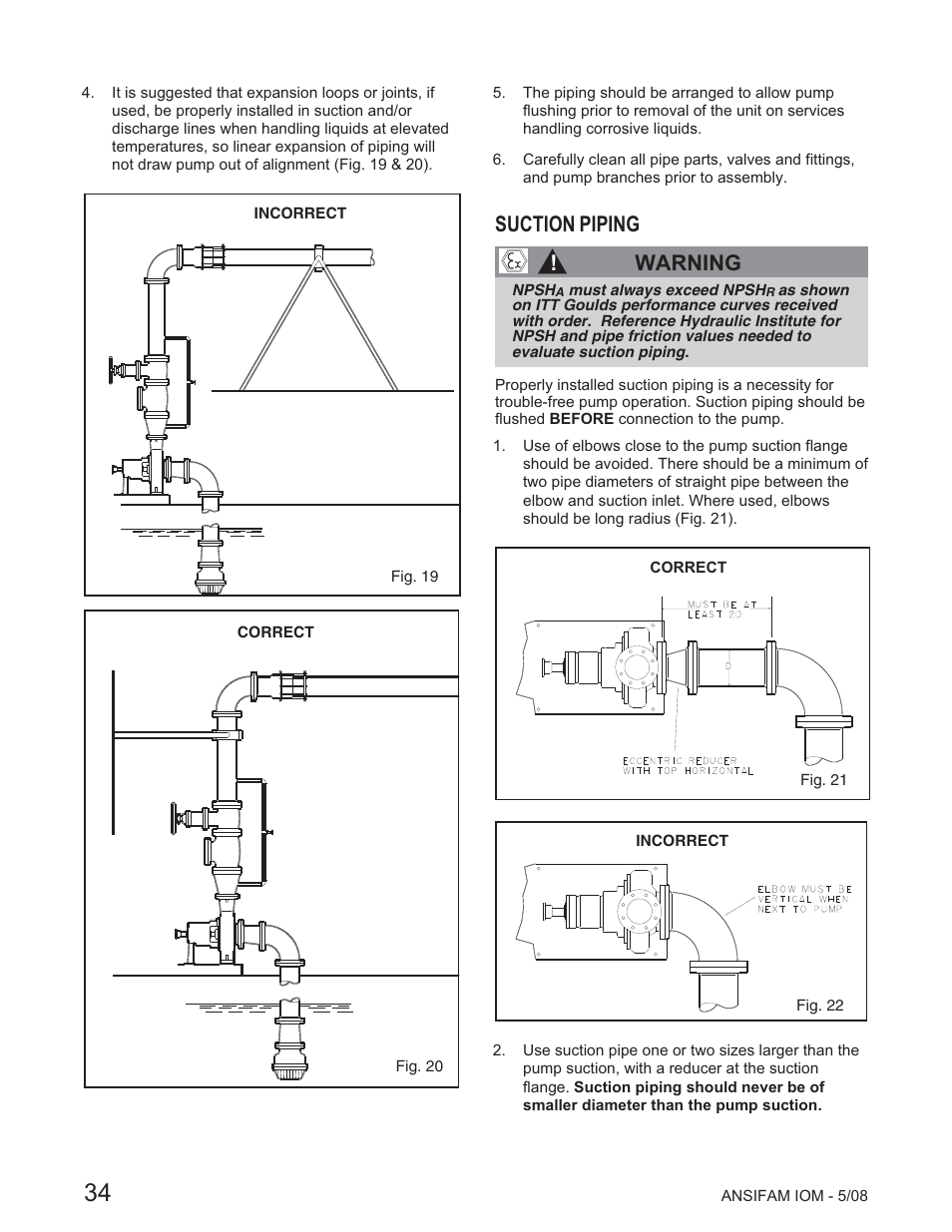 Suction piping, Warning | Goulds Pumps ANSI FAMILY IOM (ATEX Compliant) User Manual | Page 36 / 56