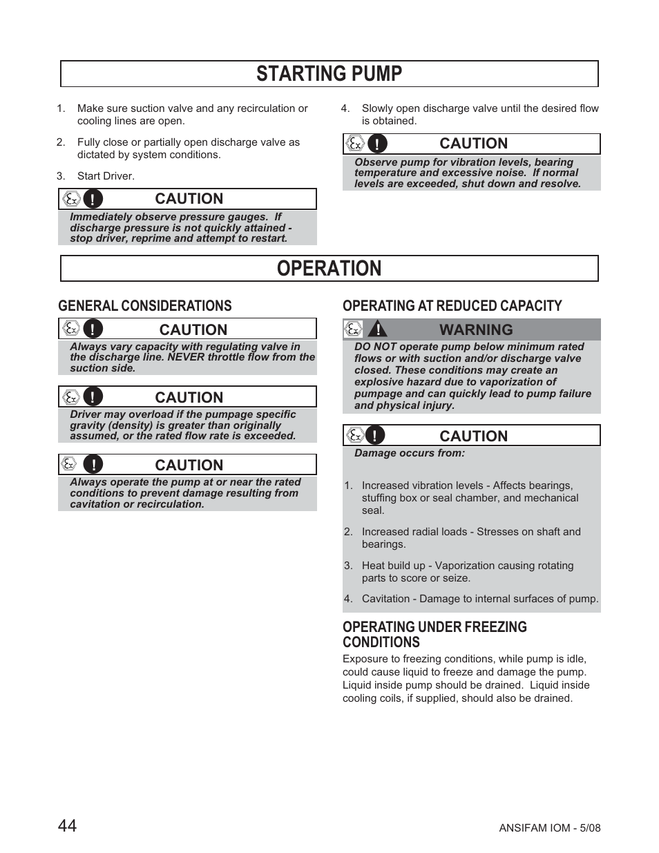 Starting pump, Operation | Goulds Pumps ANSI FAMILY IOM (ATEX Compliant) User Manual | Page 46 / 56