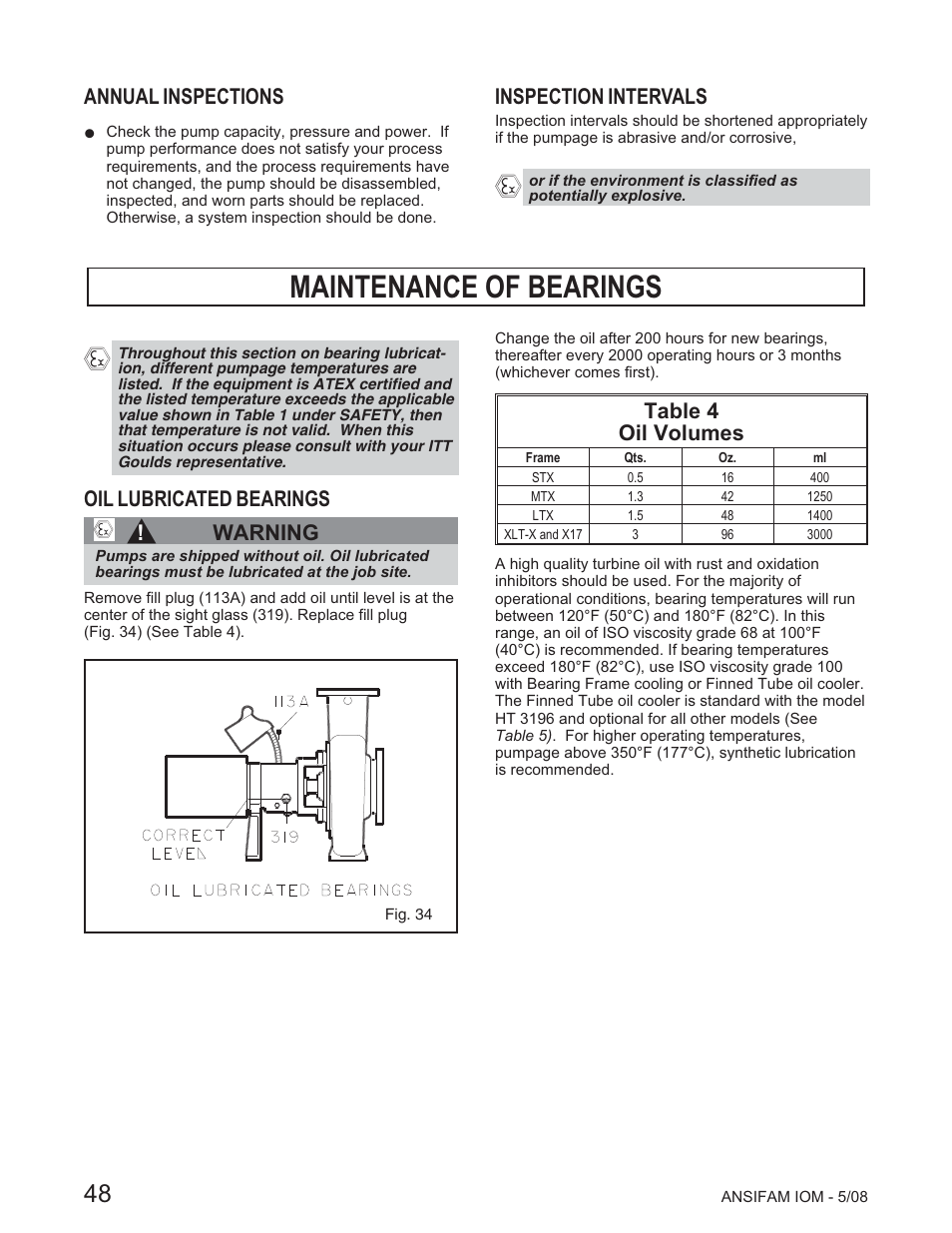 Maintenance of bearings | Goulds Pumps ANSI FAMILY IOM (ATEX Compliant) User Manual | Page 50 / 56