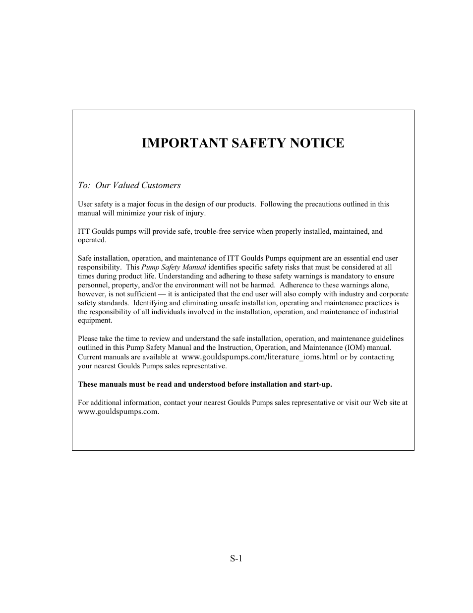 Important safety notice | Goulds Pumps AF (Axial Flow) (6"-36) MXR Bearings" User Manual | Page 5 / 72