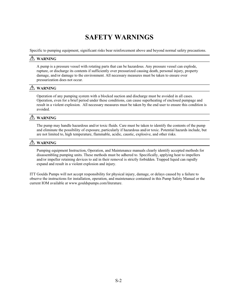Safety warnings | Goulds Pumps AF (Axial Flow) (6"-36) MXR Bearings" User Manual | Page 6 / 72