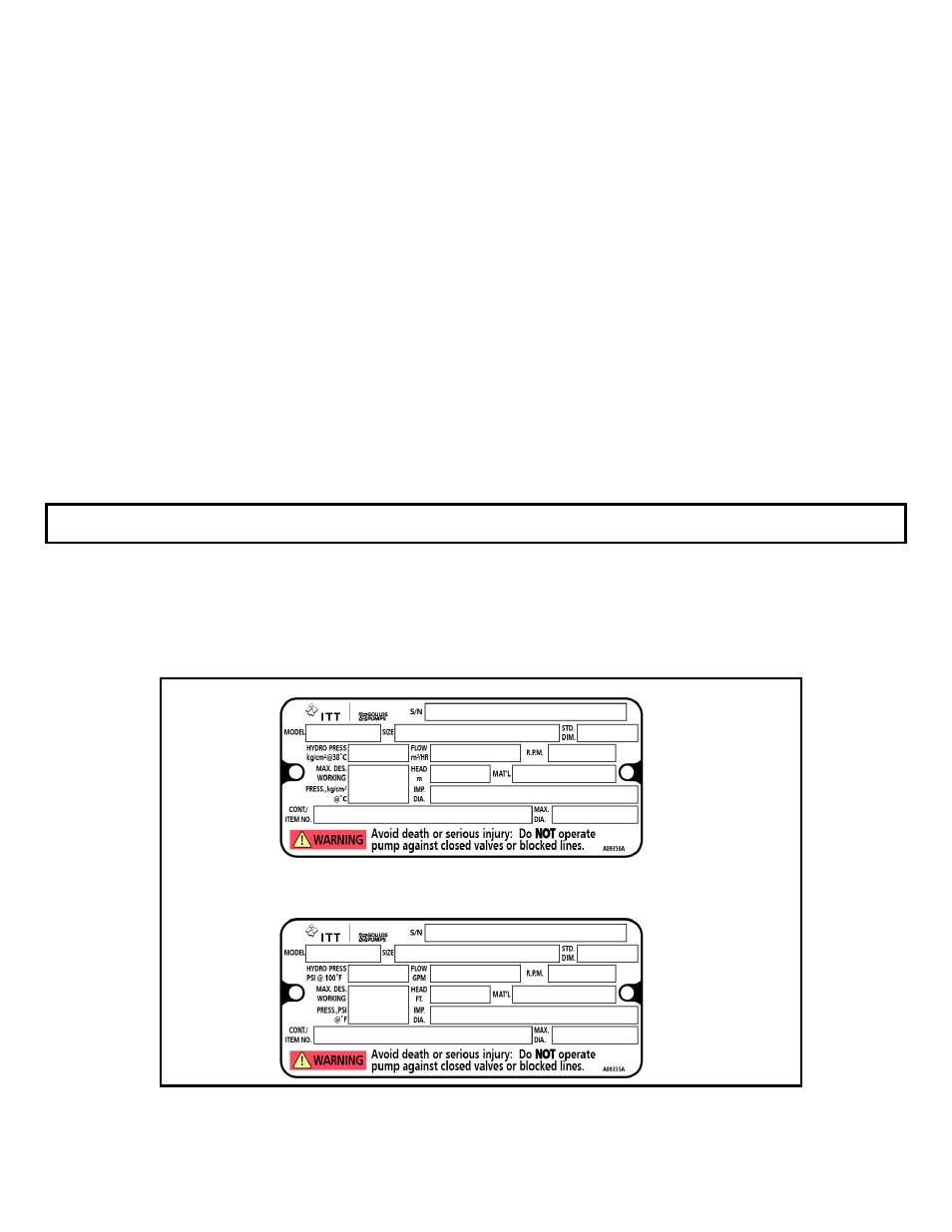 Nameplate information | Goulds Pumps AF (Axial Flow) (42"/1200mm/54/60"/66") LM/LMR Bearings - IOM" User Manual | Page 12 / 64