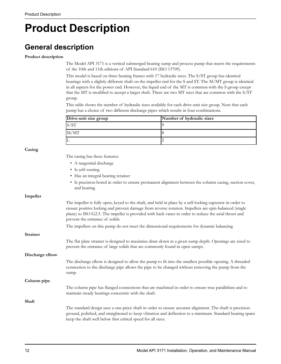 Product description, General description, Oduct description | Goulds Pumps API 3171 - IOM User Manual | Page 14 / 66