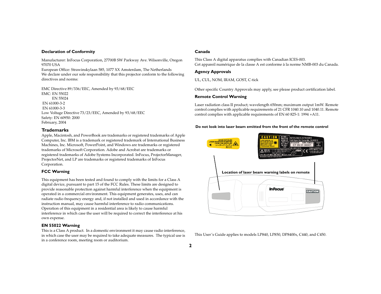 Ask Proxima C440/C450 User Manual | Page 4 / 61