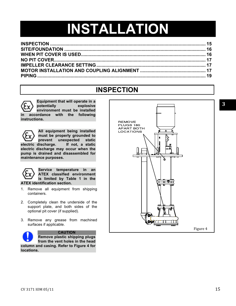 Installation, Inspection | Goulds Pumps CV 3171 - IOM User Manual | Page 15 / 53