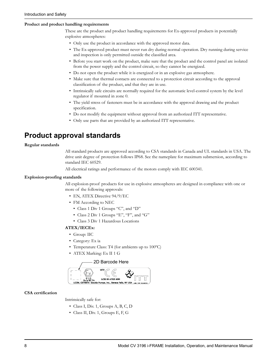 Product approval standards | Goulds Pumps CV 3196 i-FRAME - IOM User Manual | Page 10 / 152