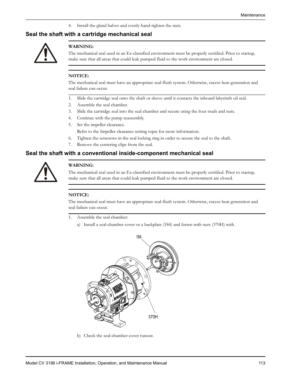 Seal the shaft with a cartridge mechanical seal | Goulds Pumps CV 3196 i-FRAME - IOM User Manual | Page 115 / 152
