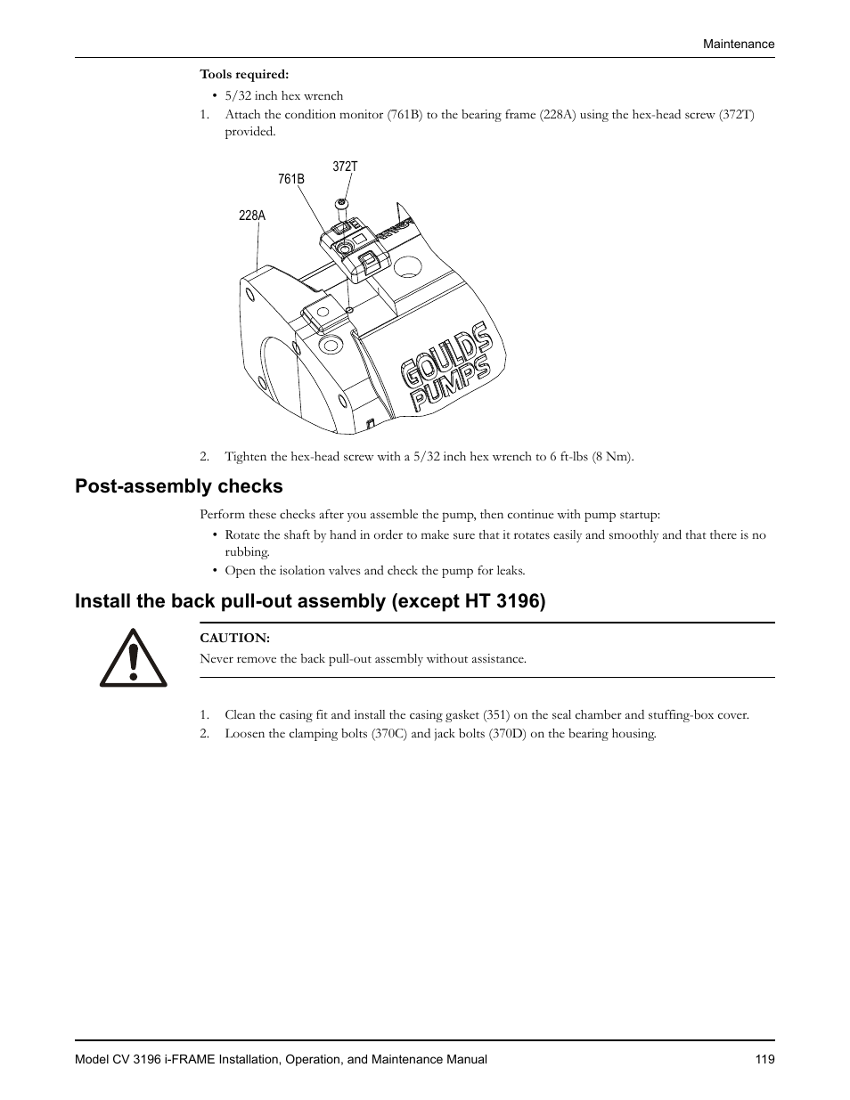 Post-assembly checks | Goulds Pumps CV 3196 i-FRAME - IOM User Manual | Page 121 / 152