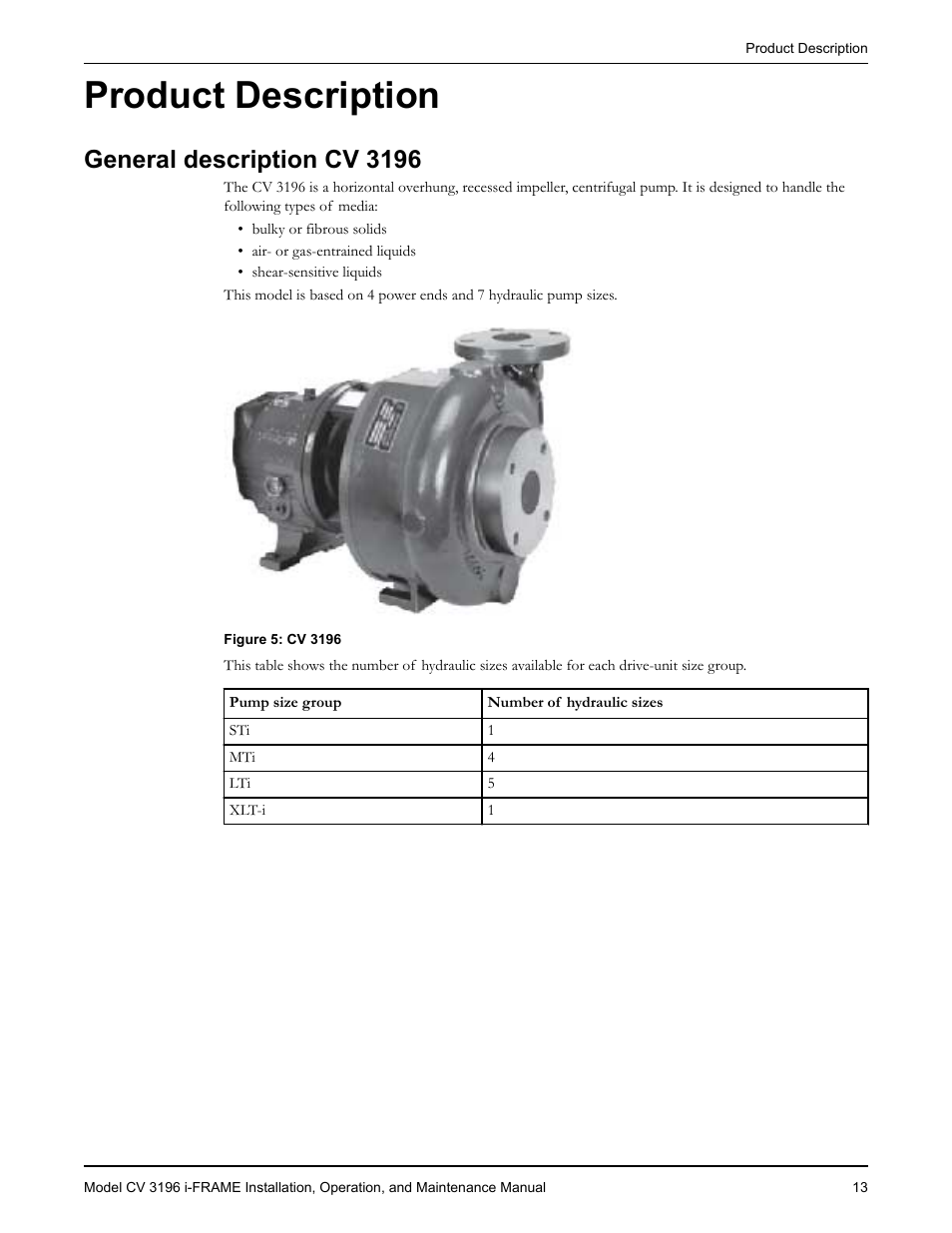 Product description, General description cv 3196, Oduct description | Goulds Pumps CV 3196 i-FRAME - IOM User Manual | Page 15 / 152