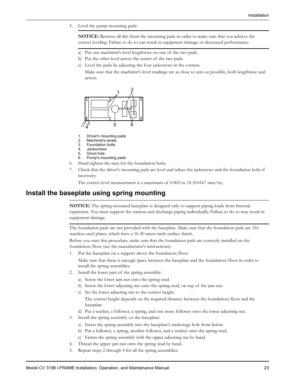 Install the baseplate using spring mounting | Goulds Pumps CV 3196 i-FRAME - IOM User Manual | Page 25 / 152