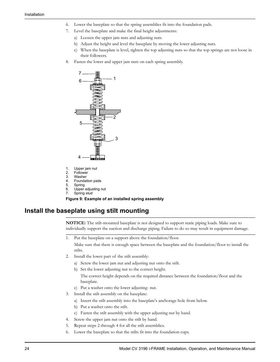 Install the baseplate using stilt mounting | Goulds Pumps CV 3196 i-FRAME - IOM User Manual | Page 26 / 152