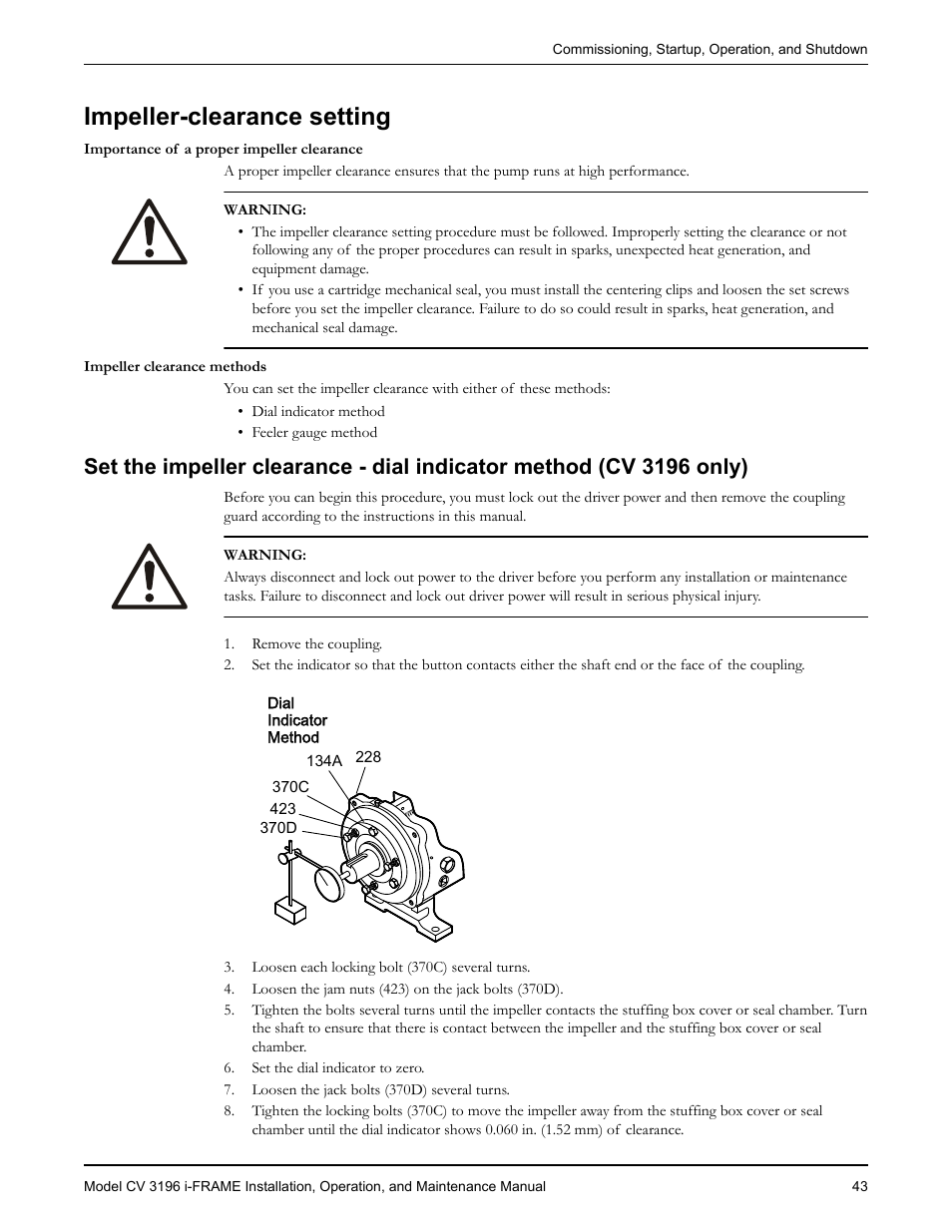 Impeller-clearance setting | Goulds Pumps CV 3196 i-FRAME - IOM User Manual | Page 45 / 152