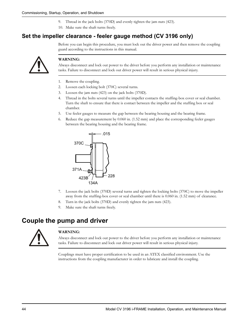 Couple the pump and driver | Goulds Pumps CV 3196 i-FRAME - IOM User Manual | Page 46 / 152