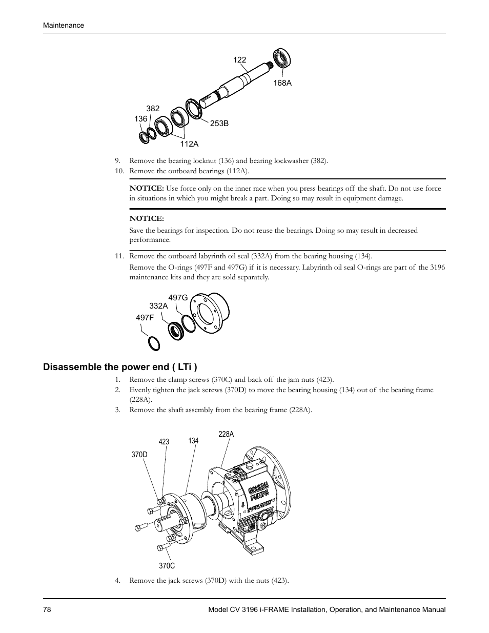 Disassemble the power end ( lti ) | Goulds Pumps CV 3196 i-FRAME - IOM User Manual | Page 80 / 152