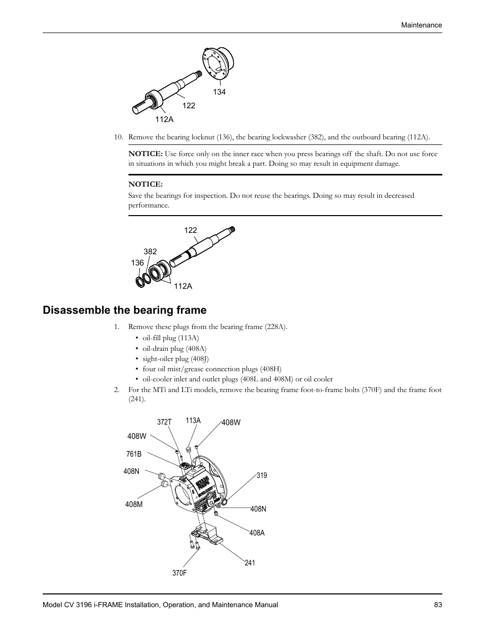 Disassemble the bearing frame | Goulds Pumps CV 3196 i-FRAME - IOM User Manual | Page 85 / 152