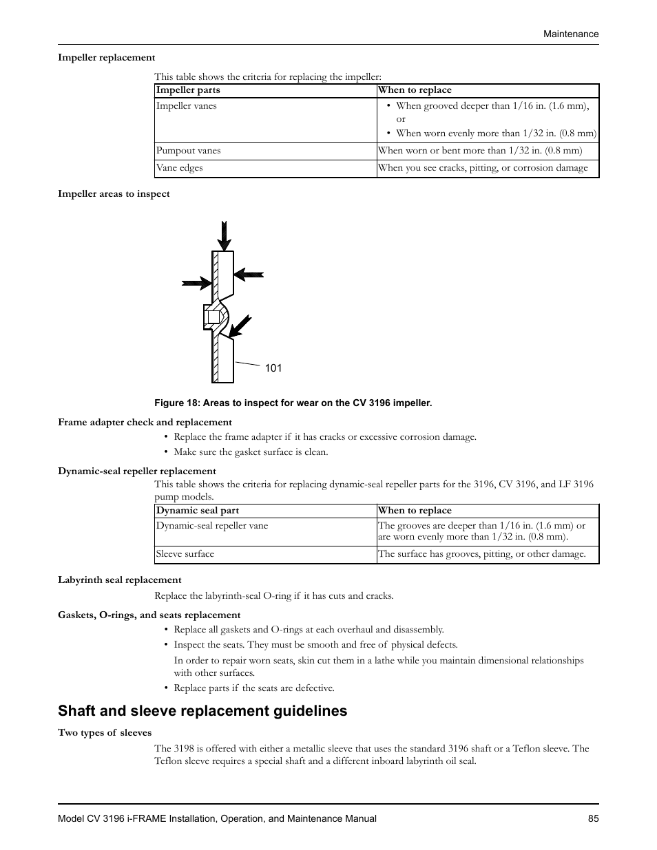 Shaft and sleeve replacement guidelines | Goulds Pumps CV 3196 i-FRAME - IOM User Manual | Page 87 / 152