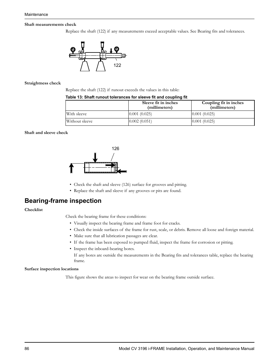 Bearing-frame inspection | Goulds Pumps CV 3196 i-FRAME - IOM User Manual | Page 88 / 152
