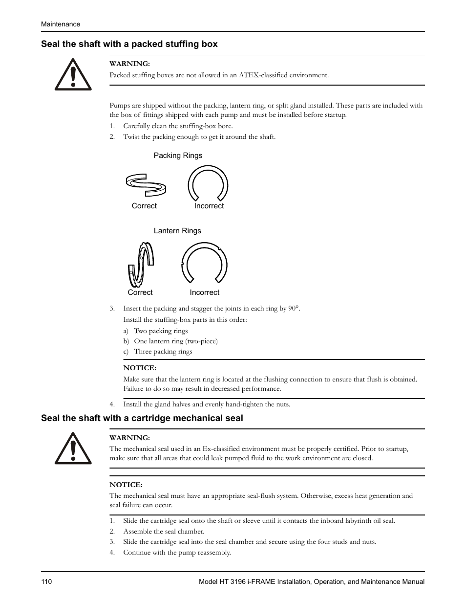 Seal the shaft with a packed stuffing box, Seal the shaft with a cartridge mechanical seal | Goulds Pumps HT 3196 i-FRAME - IOM User Manual | Page 112 / 148