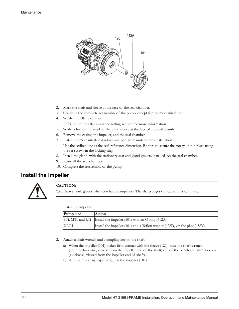 Install the impeller | Goulds Pumps HT 3196 i-FRAME - IOM User Manual | Page 116 / 148