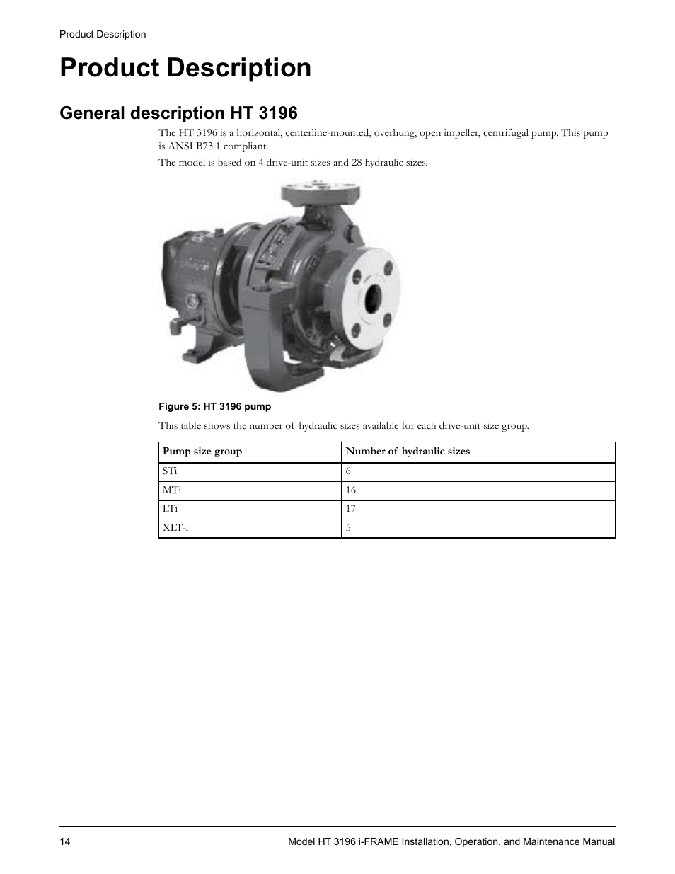 Product description, General description ht 3196, Oduct description | Goulds Pumps HT 3196 i-FRAME - IOM User Manual | Page 16 / 148