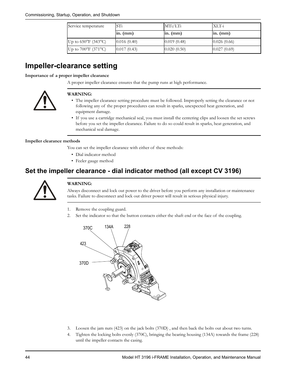 Impeller-clearance setting | Goulds Pumps HT 3196 i-FRAME - IOM User Manual | Page 46 / 148