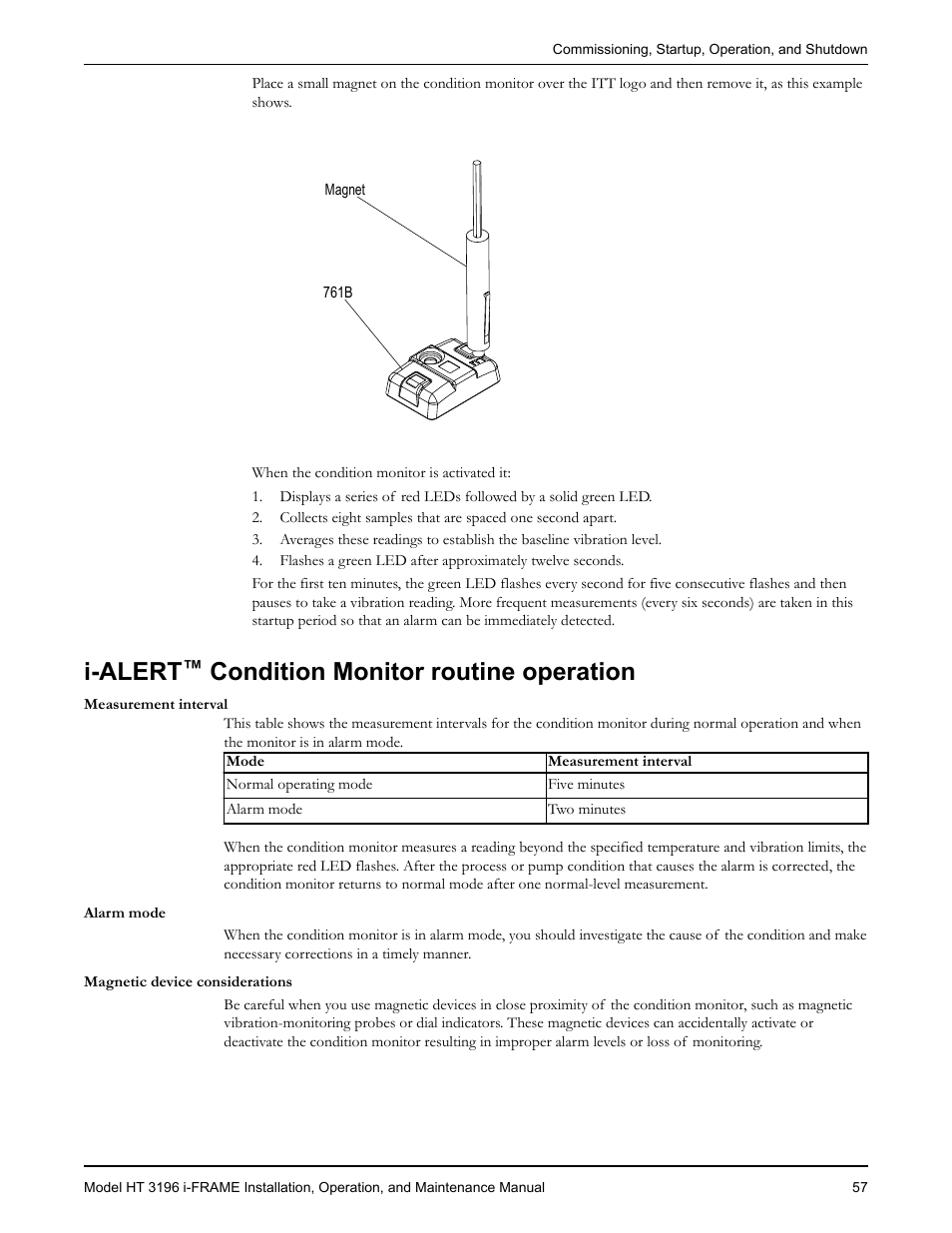 I-alert™ condition monitor routine operation, I-alert, Condition monitor routine operation | Goulds Pumps HT 3196 i-FRAME - IOM User Manual | Page 59 / 148