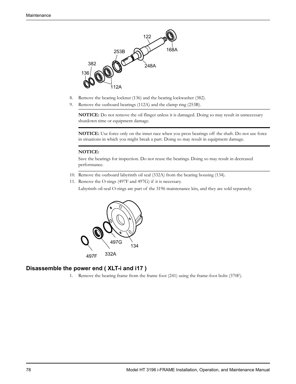 Disassemble the power end ( xlt-i and i17 ) | Goulds Pumps HT 3196 i-FRAME - IOM User Manual | Page 80 / 148