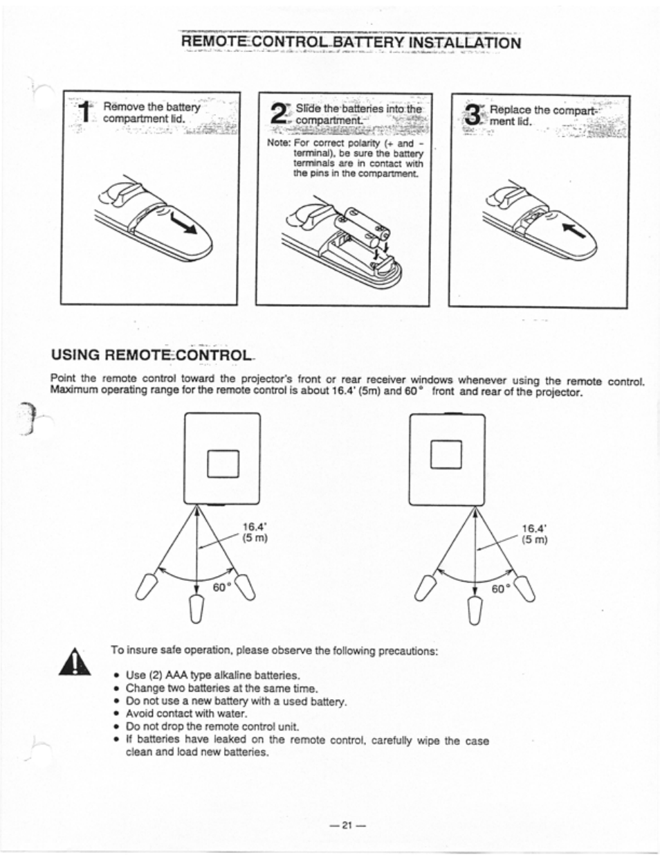 Remote control-battery installation, Using remote.control | Ask Proxima Ultralight LS1 User Manual | Page 23 / 49