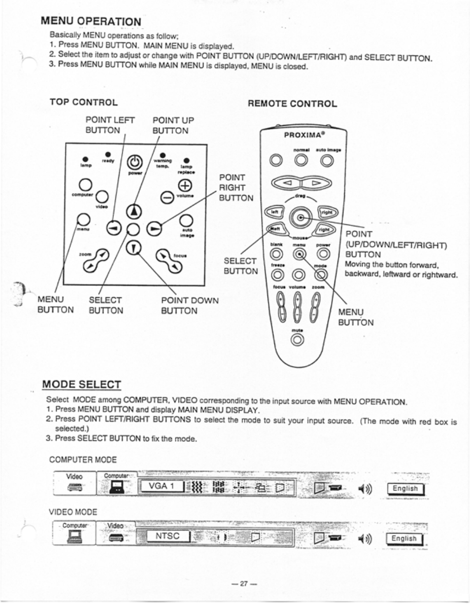 Mode select, A i "s- fotscigr -m : ^ -lii) [-5, A i "s- fotscigr | Lii) | Ask Proxima Ultralight LS1 User Manual | Page 29 / 49