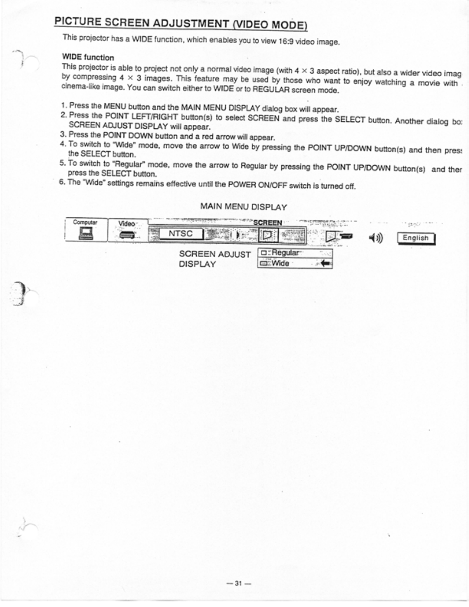 Picture screen adjustment (video mode) | Ask Proxima Ultralight LS1 User Manual | Page 33 / 49