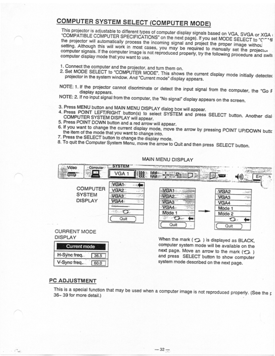 S i li^r !8!!rh^ssp>lla, Computer system select (computer mode) | Ask Proxima Ultralight LS1 User Manual | Page 34 / 49