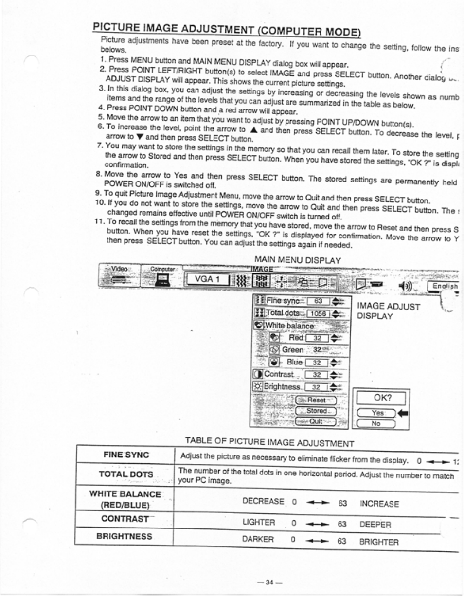 Picture image adjustment (computer mode) | Ask Proxima Ultralight LS1 User Manual | Page 36 / 49