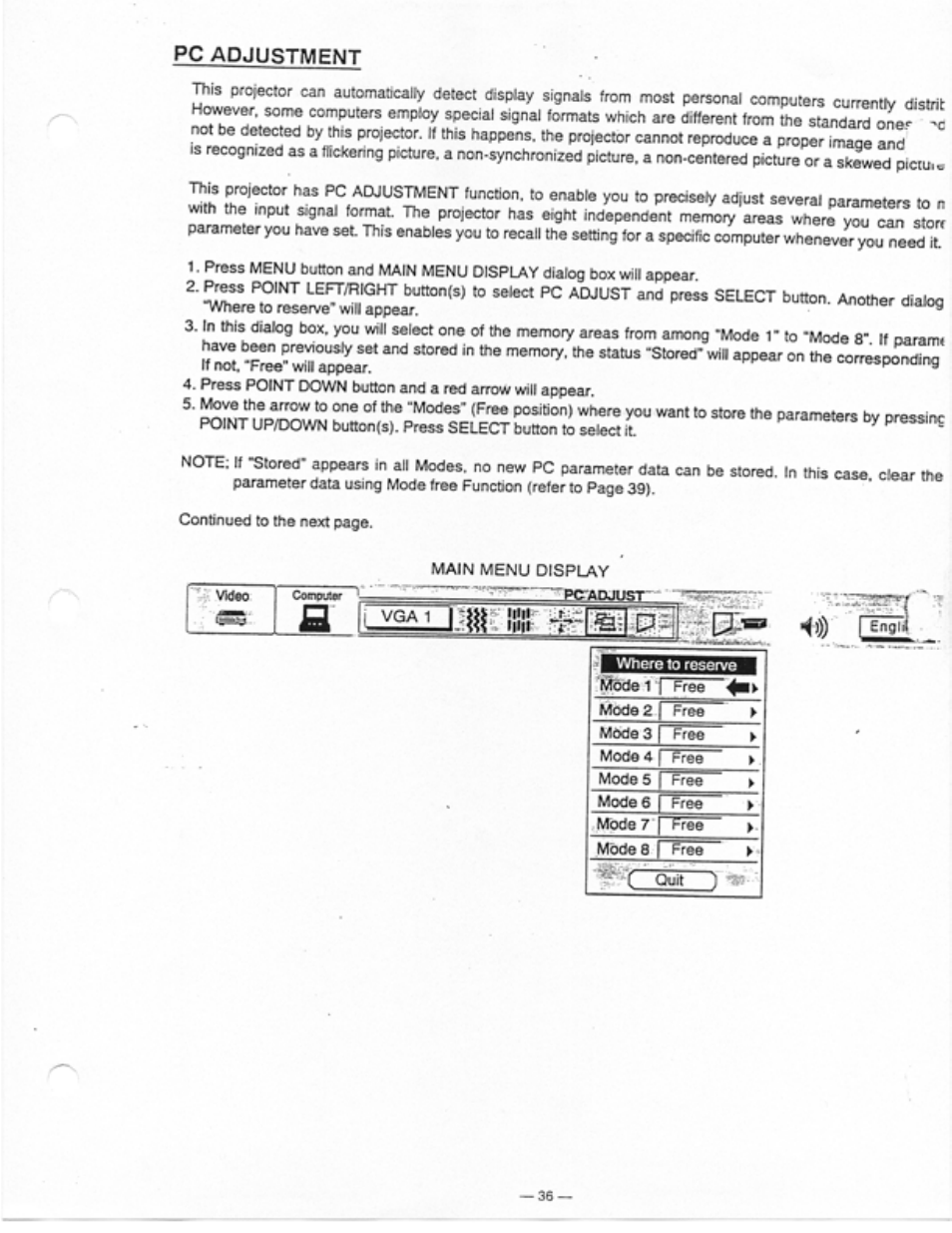 Pc adjustment | Ask Proxima Ultralight LS1 User Manual | Page 38 / 49