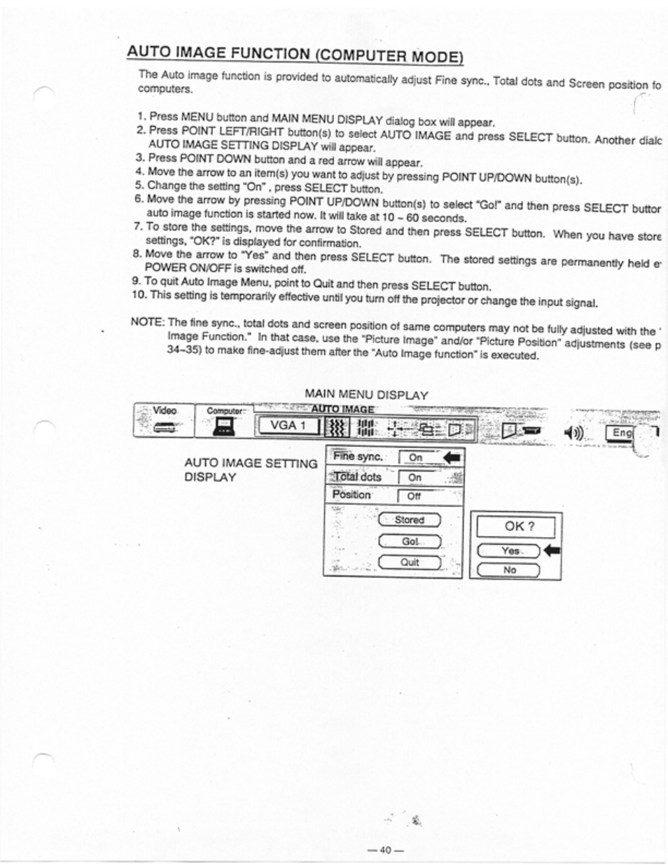 Auto image function (computer mode) | Ask Proxima Ultralight LS1 User Manual | Page 42 / 49