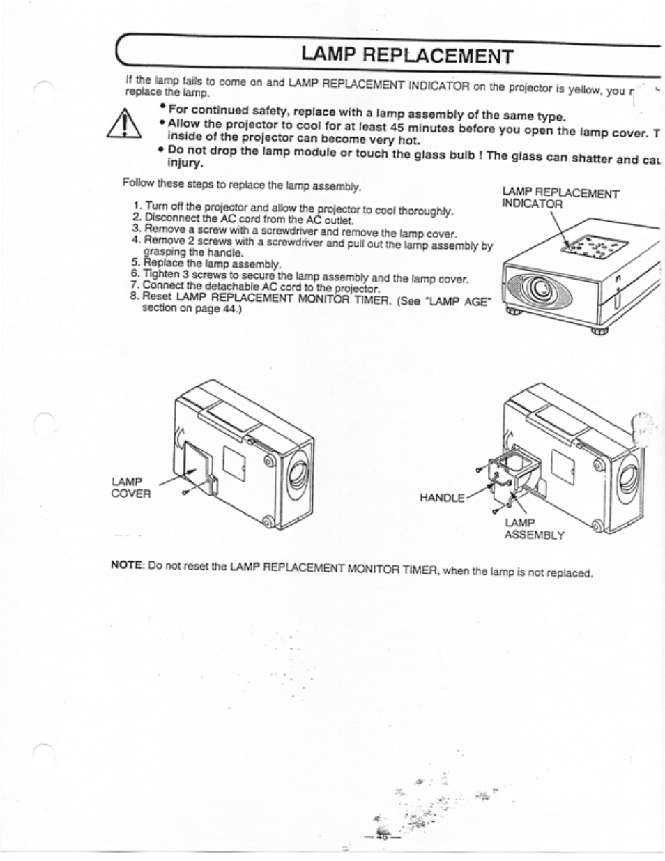 Lamp replacement | Ask Proxima Ultralight LS1 User Manual | Page 46 / 49
