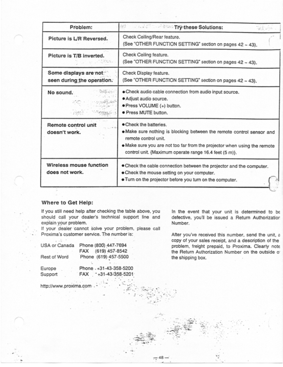 Ask Proxima Ultralight LS1 User Manual | Page 48 / 49