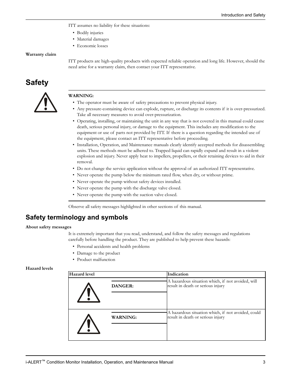 Safety, Safety terminology and symbols | Goulds Pumps i-ALERT Condition Monitor User Manual | Page 5 / 24