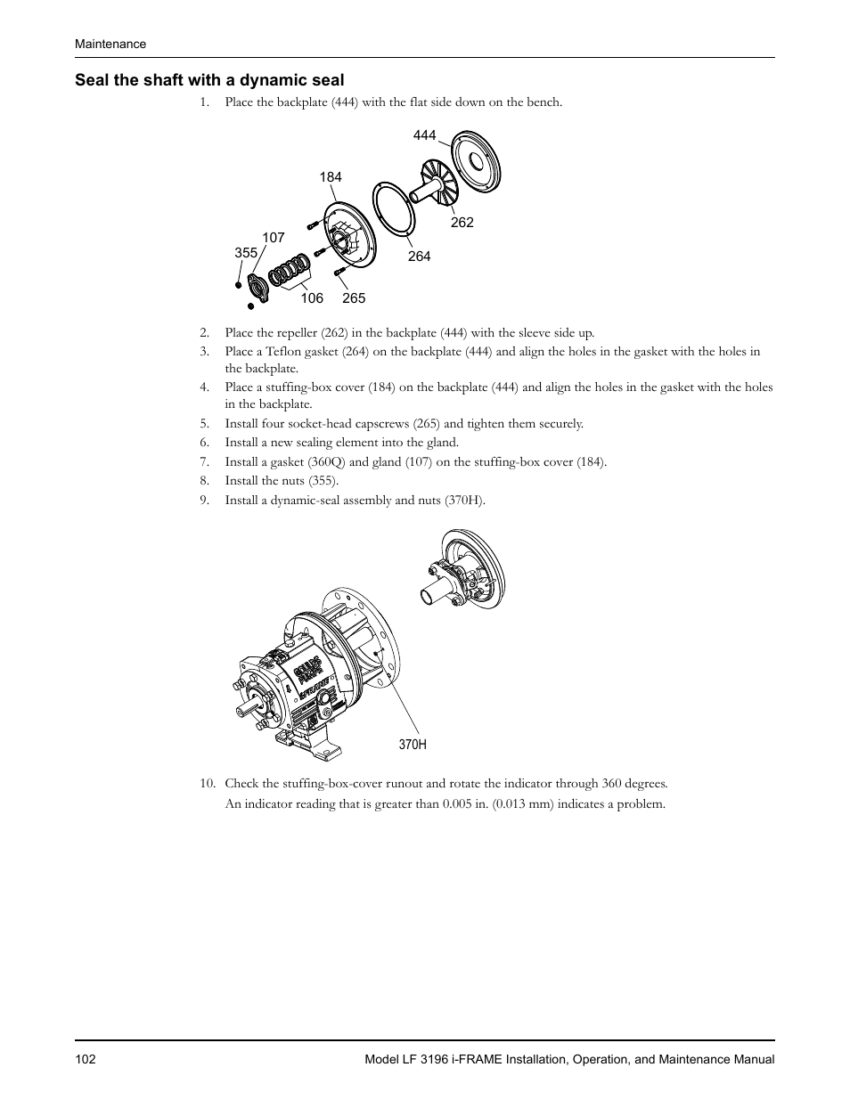 Seal the shaft with a dynamic seal | Goulds Pumps LF 3196 i-FRAME - IOM User Manual | Page 104 / 142