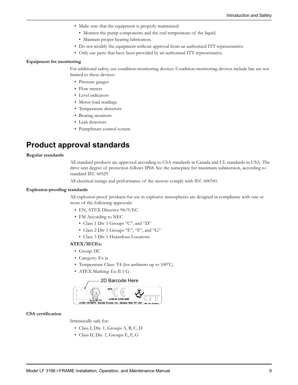Product approval standards | Goulds Pumps LF 3196 i-FRAME - IOM User Manual | Page 11 / 142