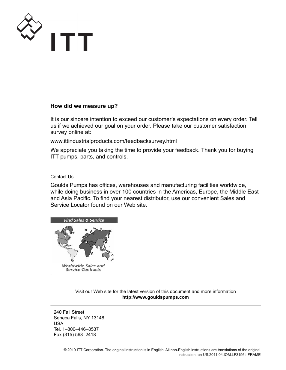 Goulds Pumps LF 3196 i-FRAME - IOM User Manual | Page 142 / 142