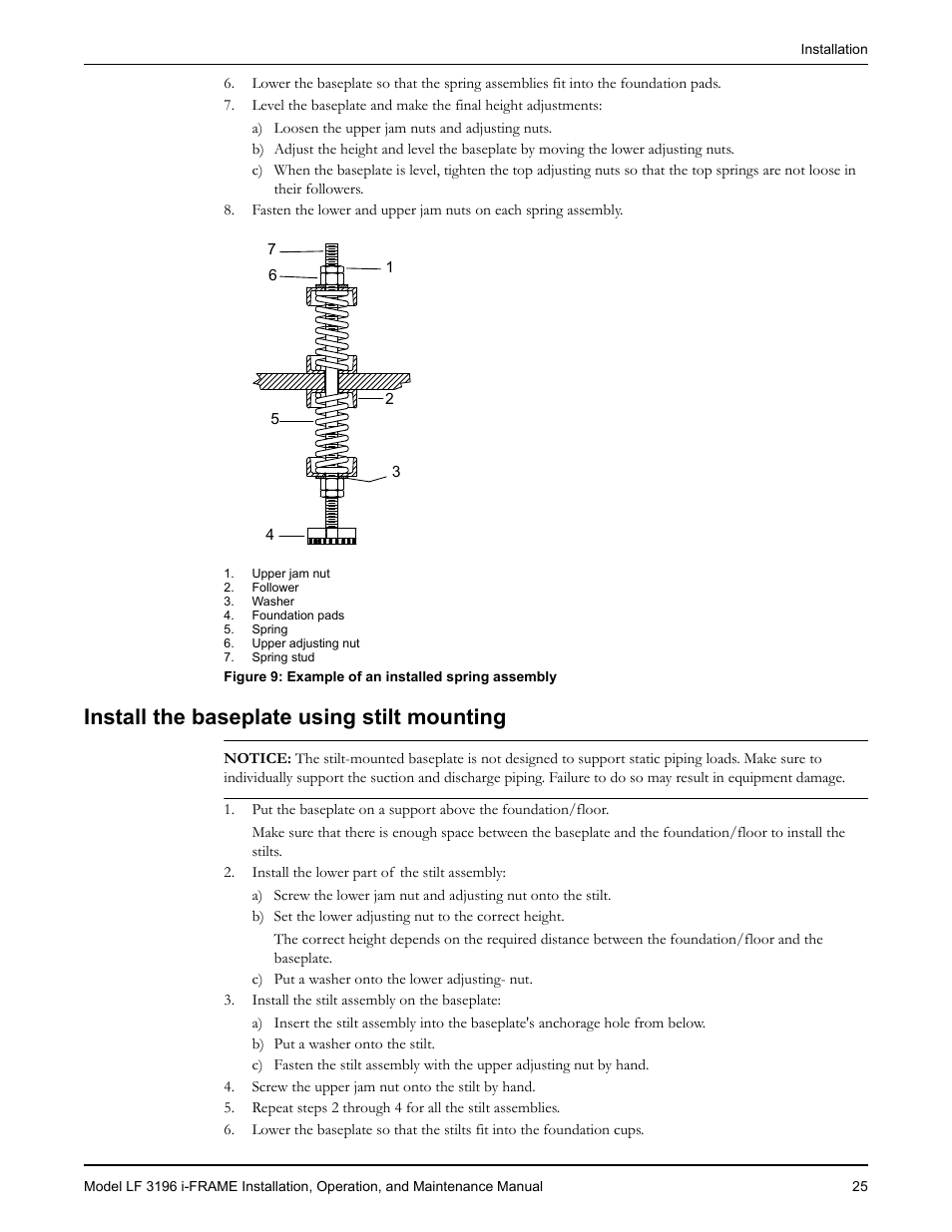 Install the baseplate using stilt mounting | Goulds Pumps LF 3196 i-FRAME - IOM User Manual | Page 27 / 142