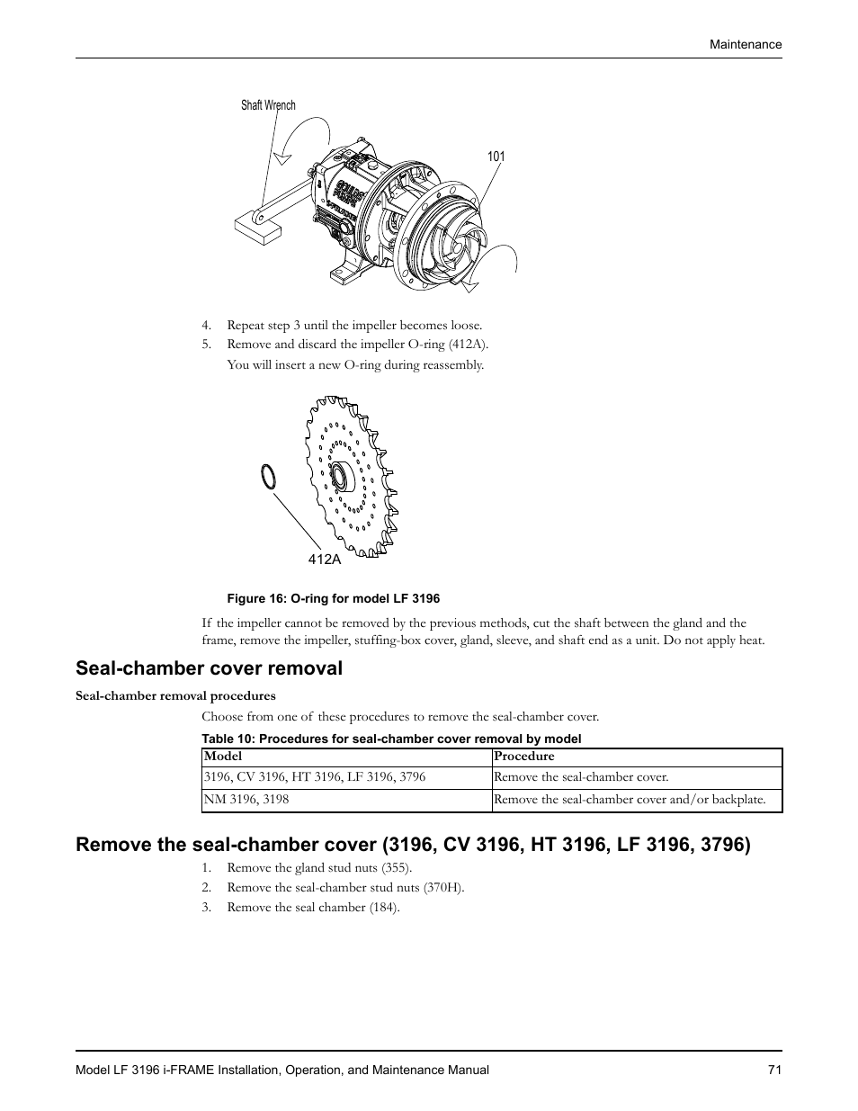 Seal-chamber cover removal | Goulds Pumps LF 3196 i-FRAME - IOM User Manual | Page 73 / 142