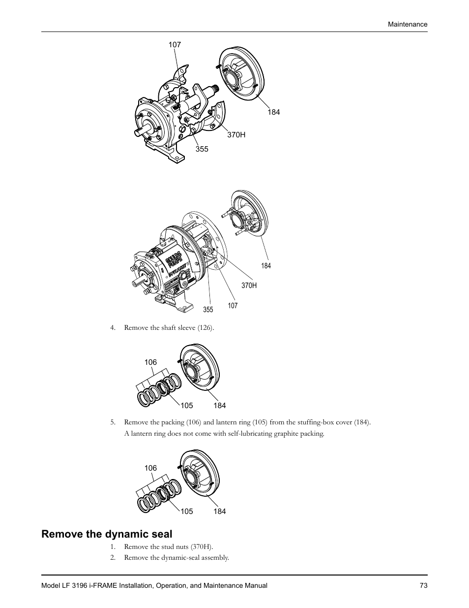 Remove the dynamic seal, Emove the dynamic seal | Goulds Pumps LF 3196 i-FRAME - IOM User Manual | Page 75 / 142