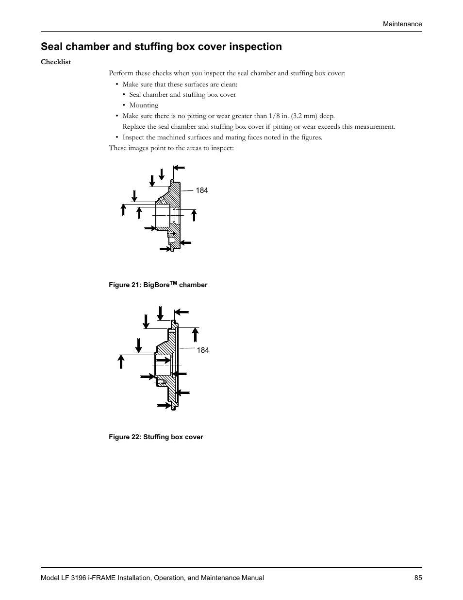 Seal chamber and stuffing box cover inspection | Goulds Pumps LF 3196 i-FRAME - IOM User Manual | Page 87 / 142