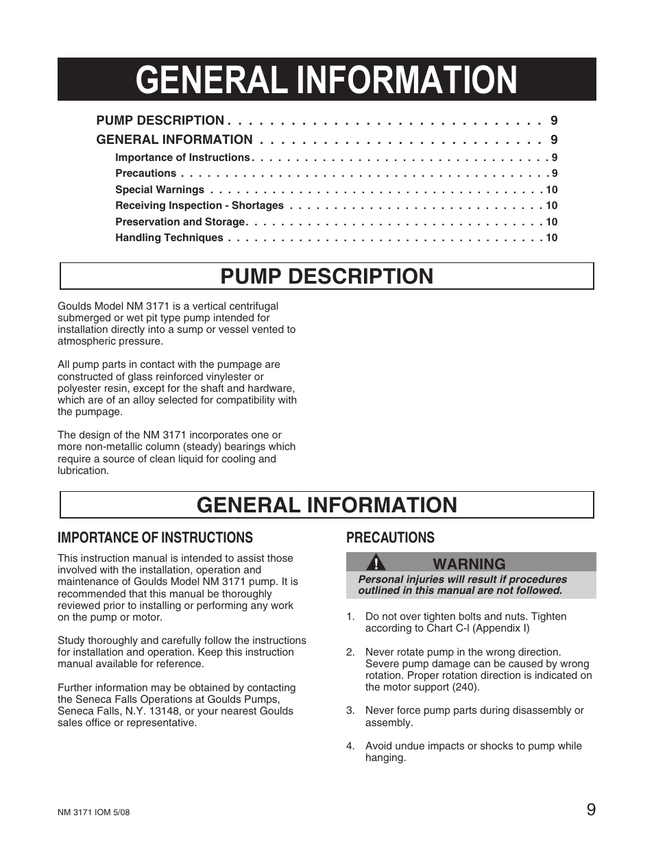 General information, Pump description | Goulds Pumps NM3171 - IOM User Manual | Page 15 / 40