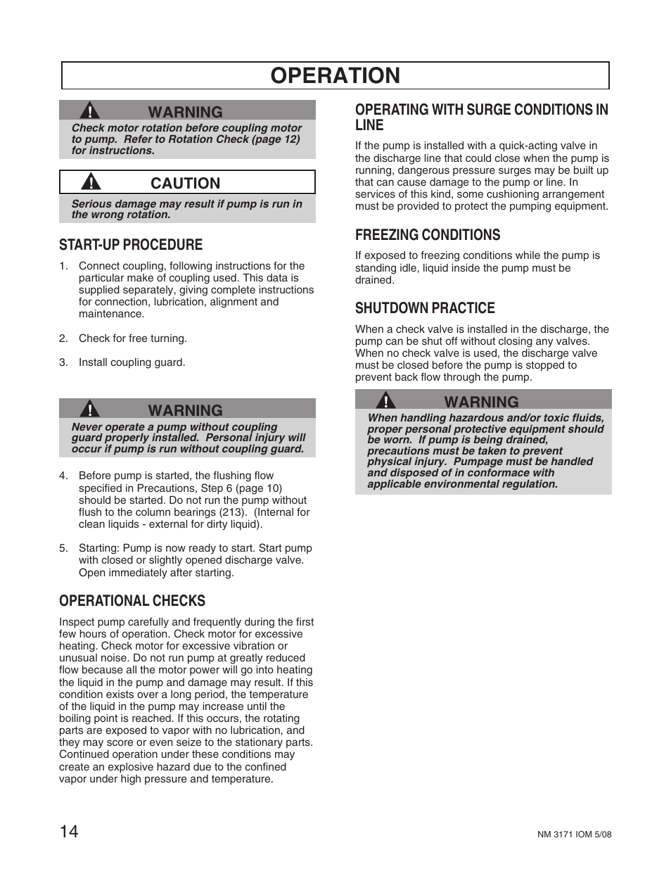 Operation s | Goulds Pumps NM3171 - IOM User Manual | Page 20 / 40