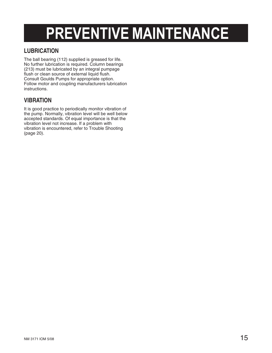 Preventive maintenance | Goulds Pumps NM3171 - IOM User Manual | Page 21 / 40