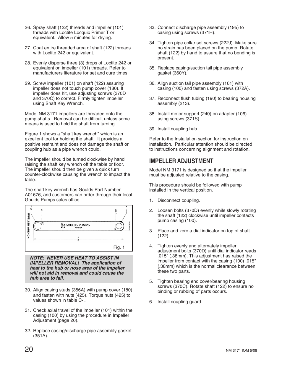 Impeller adjustment | Goulds Pumps NM3171 - IOM User Manual | Page 26 / 40